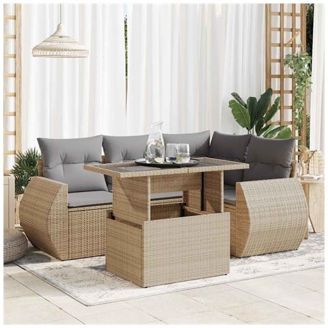 Set Divano da Giardino 5 pz con Cuscini Beige in Polyrattan - Foto 2