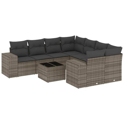 Set Divano da Giardino 9 pz con Cuscini Grigio in Polyrattan - Foto 1