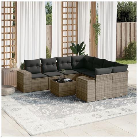 Set Divano da Giardino 9 pz con Cuscini Grigio in Polyrattan - Foto 2
