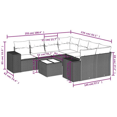 Set Divano da Giardino 9 pz con Cuscini Grigio in Polyrattan - Foto 3