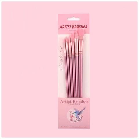 Set Di 6 Pennelli Da Pittura Ad Acquerello Rosa - Punta Fine E Piatta Per Artisti E Studenti - Foto 1