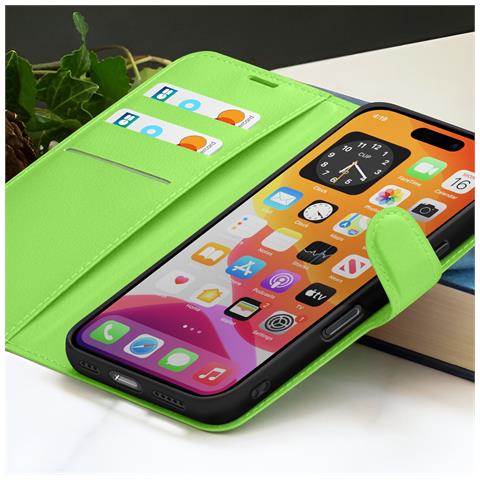 Custodia A Portafoglio Per Iphone 16 Pro Max Con Supporto E Linguetta Magnetica, Verde - Foto 2
