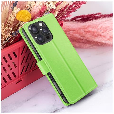 Custodia A Portafoglio Per Iphone 16 Pro Max Con Supporto E Linguetta Magnetica, Verde - Foto 5