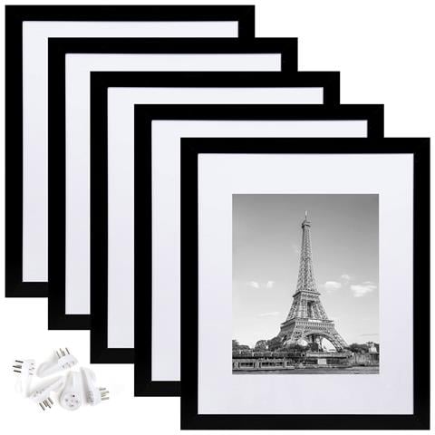 Cornice Portafoto In Pvc 28x36 Cm Con Passepartout - Set Da 5, Nera, Per Parete E Tavolo - Foto 1