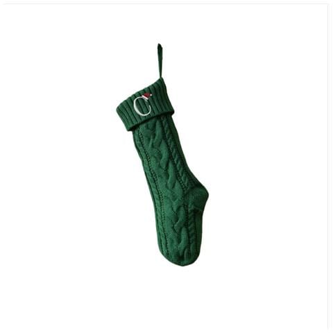 Calza Di Natale Verde Lavorata A Maglia Ricamata Con Lettera C - Decorazione Natalizia Personalizzata - Foto 1