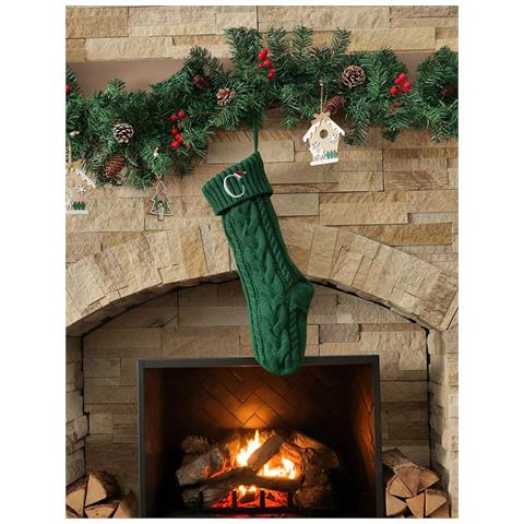 Calza Di Natale Verde Lavorata A Maglia Ricamata Con Lettera C - Decorazione Natalizia Personalizzata - Foto 2