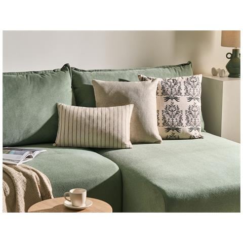 Set Di 3 Cuscini Decorativi Myristica Cotone 30 X 50 Cm 45 X 45 Cm Beige Trama Floreale - Foto 1