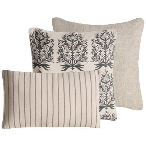 Set Di 3 Cuscini Decorativi Myristica Cotone 30 X 50 Cm 45 X 45 Cm Beige Trama Floreale - Foto 2