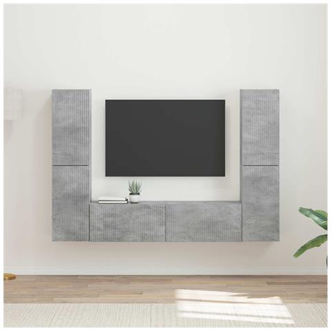 Set mobile TV 6 pcs Grigio cemento Legno multistrato - Foto 2