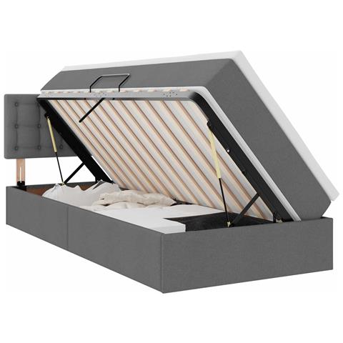 Letto con contenitore e LED Grigio scuro 90 x 190 cm Tessuto - Foto 1