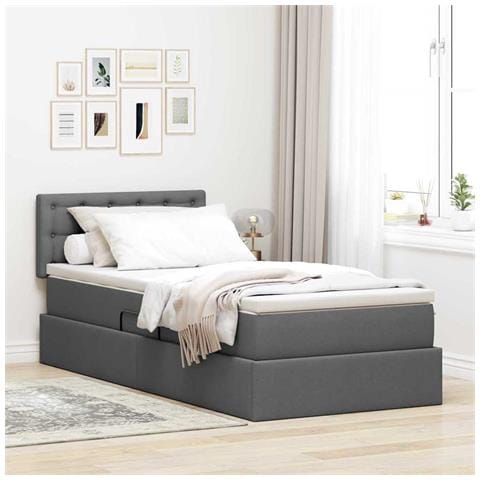 Letto con contenitore e LED Grigio scuro 90 x 190 cm Tessuto - Foto 2