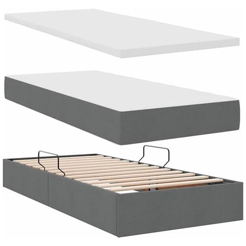 Letto con contenitore e LED Grigio scuro 90 x 190 cm Tessuto - Foto 9