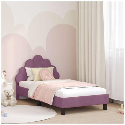 Struttura letto bambini con testata Viola 80 x 160 cm Velluto - Foto 2