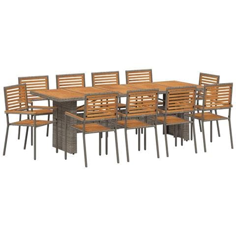 Set da Pranzo per Giardino 11 pcs Grigio e Marrone polyrattan - Foto 1