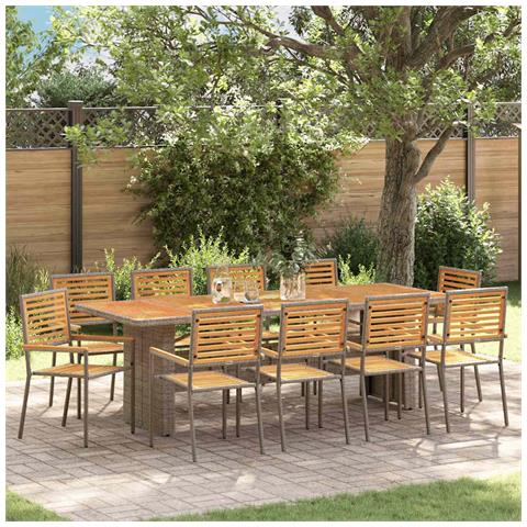 Set da Pranzo per Giardino 11 pcs Grigio e Marrone polyrattan - Foto 2