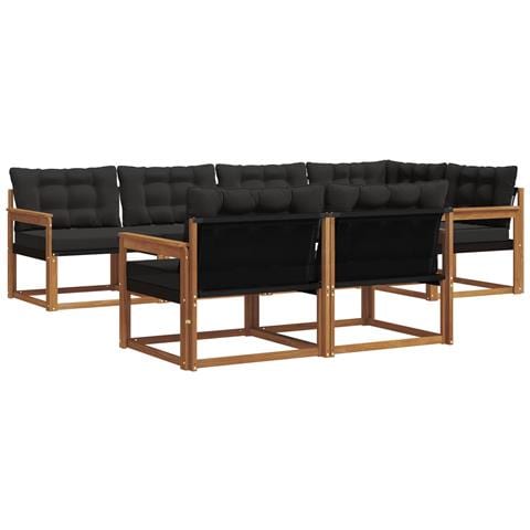 Set di divani da esterno con cuscino 7 pcs Naturale e Nero - Foto 1