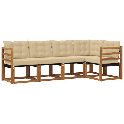 Set di divani da esterno con cuscino 5 pcs Naturale e Beige - Foto 1