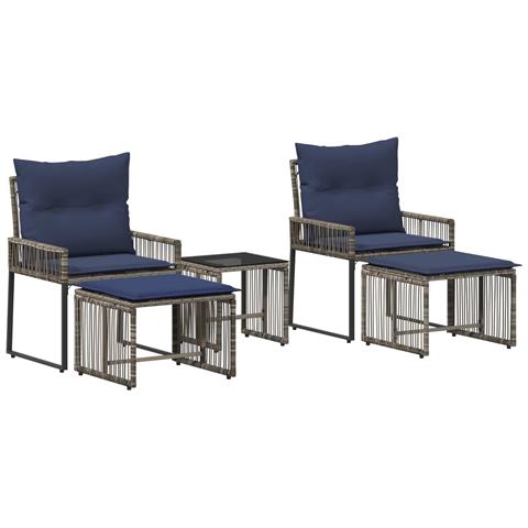 Set di Mobili da Esterno 11 pcs Grigio e Blu Navy polyrattan - Foto 1