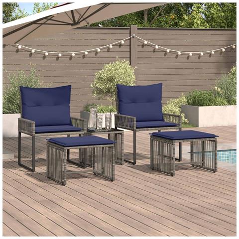 Set di Mobili da Esterno 11 pcs Grigio e Blu Navy polyrattan - Foto 2