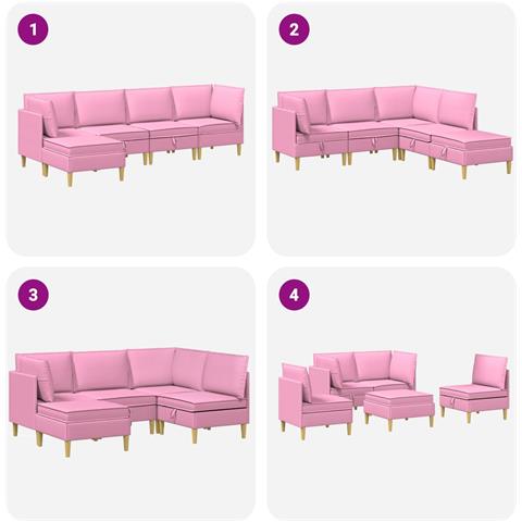 Set di divani modulari con spazio di archiviazione 5 pcs Rosa - Foto 9