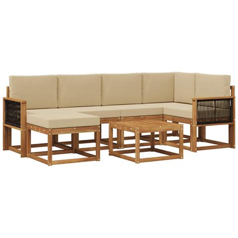 Set di divani da esterno con cuscino 7 pcs Naturale e Beige - Foto 1