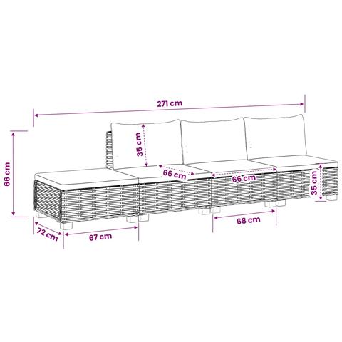 4 pz Set Lounge in Rattan con Cuscini GENDT Rattan naturale - Foto 2