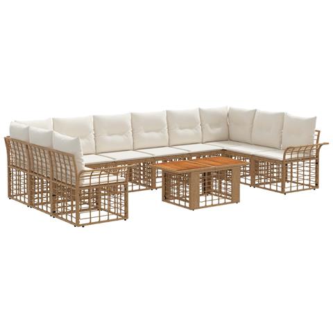 Set Divano da Giardino 11 pz Naturale e Bianco Crema polyrattan - Foto 1