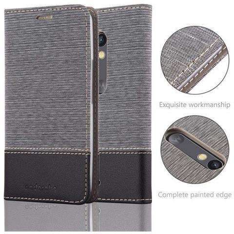 Custodia Compatibile Con Motorola Moto X Play In Grigio Nero - Coperchio Protettiva Con Chiusura Magnetica, Funzione Stand E Tasca Per Le Carte - Foto 8
