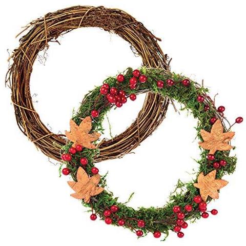 Naturale Rattan Corone Perfetto Per Esposizioni Stagionali Decorare Con Pigne Bacche Rami Di Pino E Di Pi Eco Friendly Materiale (confezione Da 2)  - Foto 1