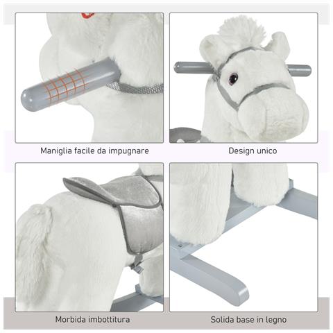 Cavallo A Dondolo In Peluche E Legno Con Suoni E Orsetto Per Bimbi Da 18-36 Mesi, Bianco - Foto 2
