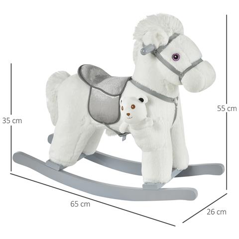 Cavallo A Dondolo In Peluche E Legno Con Suoni E Orsetto Per Bimbi Da 18-36 Mesi, Bianco - Foto 6