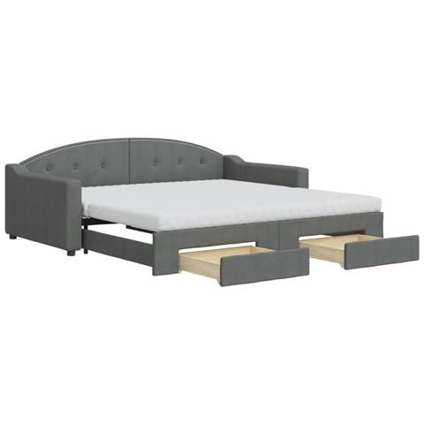 Divano Letto Estraibile Cassetti Grigio Scuro 100x200cm Tessuto - Foto 1