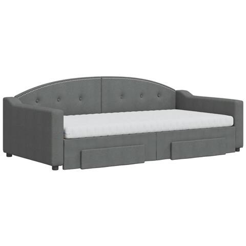 Divano Letto Estraibile Cassetti Grigio Scuro 100x200cm Tessuto - Foto 9