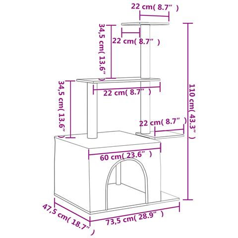 Albero Per Gatti Con Tiragraffi In Sisal Grigio Chiaro 110 Cm - Foto 7