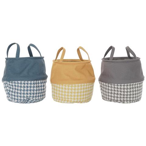 Cesto Per I Panni Sporchi Dkd Home Decor Piede Di Crow Grigio Giallo Grigio Scuro 28 X 28 X 28 Cm (3 Unità) - Foto 1