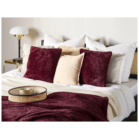 Cuscino Decorativo Pilea Finta Pelliccia 45 X 45 Cm Tinta Unita Bordeaux - Foto 1