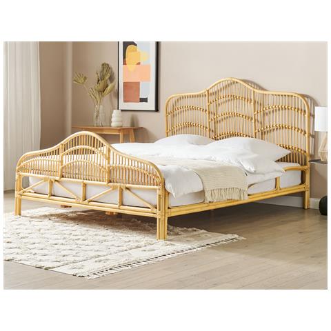 Letto Matrimoniale Rattan Color Legno Chiaro 180 X 200 Cm Domeyrot - Foto 1
