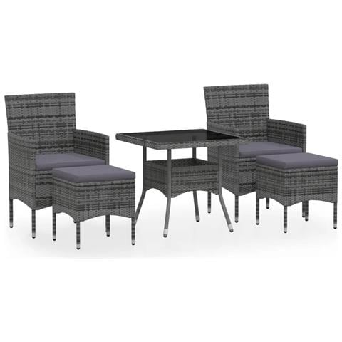 Set Pranzo Da Giardino 5 Pz Polyrattan E Vetro Temperato Grigio - Foto 1