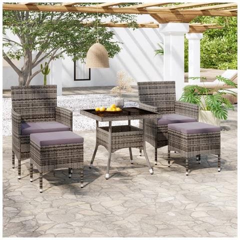 Set Pranzo Da Giardino 5 Pz Polyrattan E Vetro Temperato Grigio - Foto 8