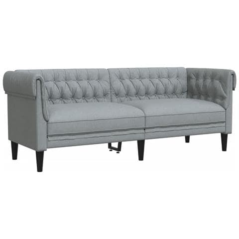 Divano Chesterfield A 3 Posti Grigio Chiaro In Tessuto - Foto 1