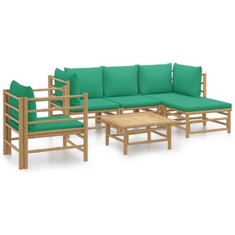 Set Salotto Da Giardino 6pz Con Cuscini Verdi Bambù - Foto 1
