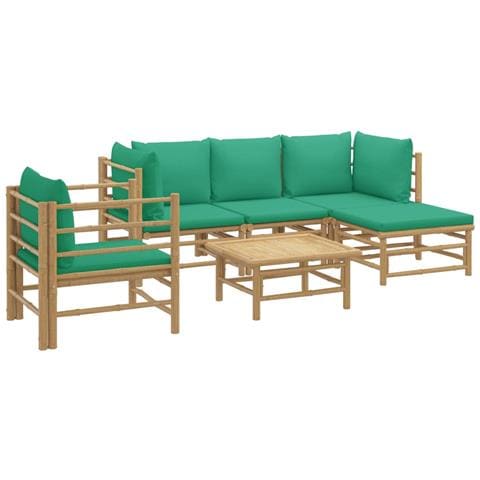 Set Salotto Da Giardino 6pz Con Cuscini Verdi Bambù - Foto 2