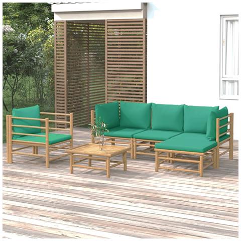 Set Salotto Da Giardino 6pz Con Cuscini Verdi Bambù - Foto 8
