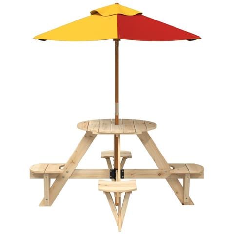 Tavolo Picnic Per 4 Bambini Con Ombrellone Rotondo Legno Abete - Foto 3