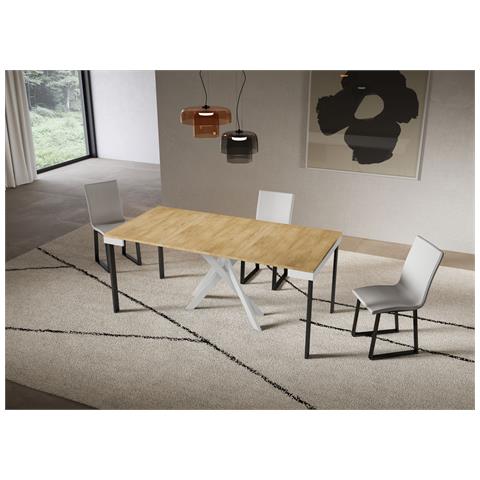 Consolle Allungabile 90x40/196 Cm Saki Small Evolution Quercia Natura Telaio Bianco - Foto 2