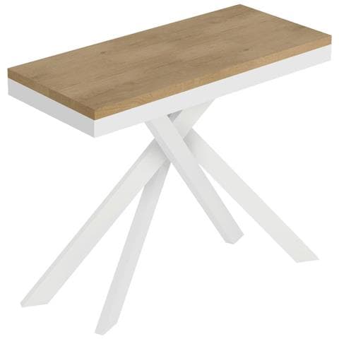 Consolle Allungabile 90x40/196 Cm Saki Small Evolution Quercia Natura Telaio Bianco - Foto 1