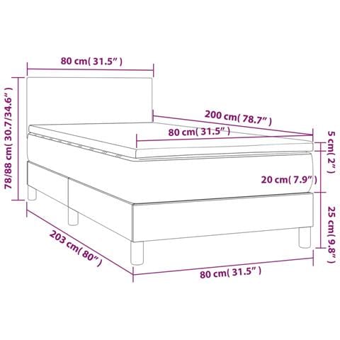 Letto a Molle con Materasso e LED Crema 80x200 cm in Tessuto - Foto 2
