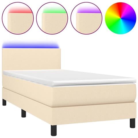 Letto a Molle con Materasso e LED Crema 80x200 cm in Tessuto - Foto 1