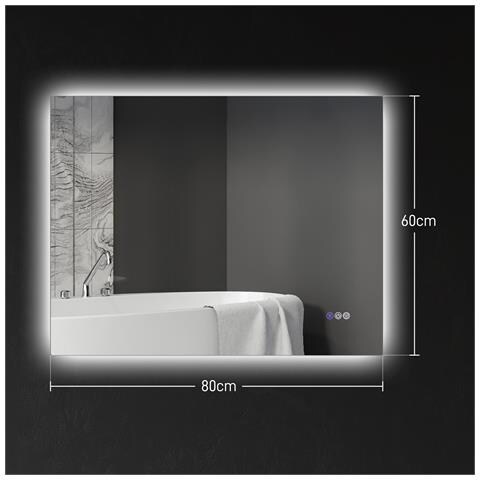 Specchio da Bagno Anticondensa con Luminosità e Colore Regolabili, in Vetro e Lega di Alluminio, 80x60x4 cm - Foto 2