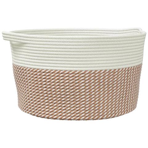 Cestino Portaoggetti Marrone E Bianco 40x25 Cm In Cotone - Foto 2